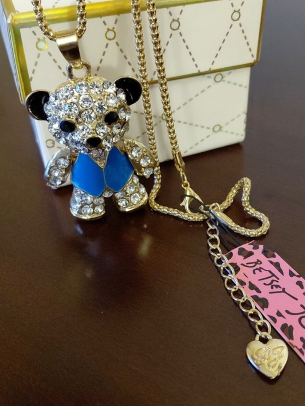 Betsey Johnson Blue Crystal Bear Necklace With Box NWT